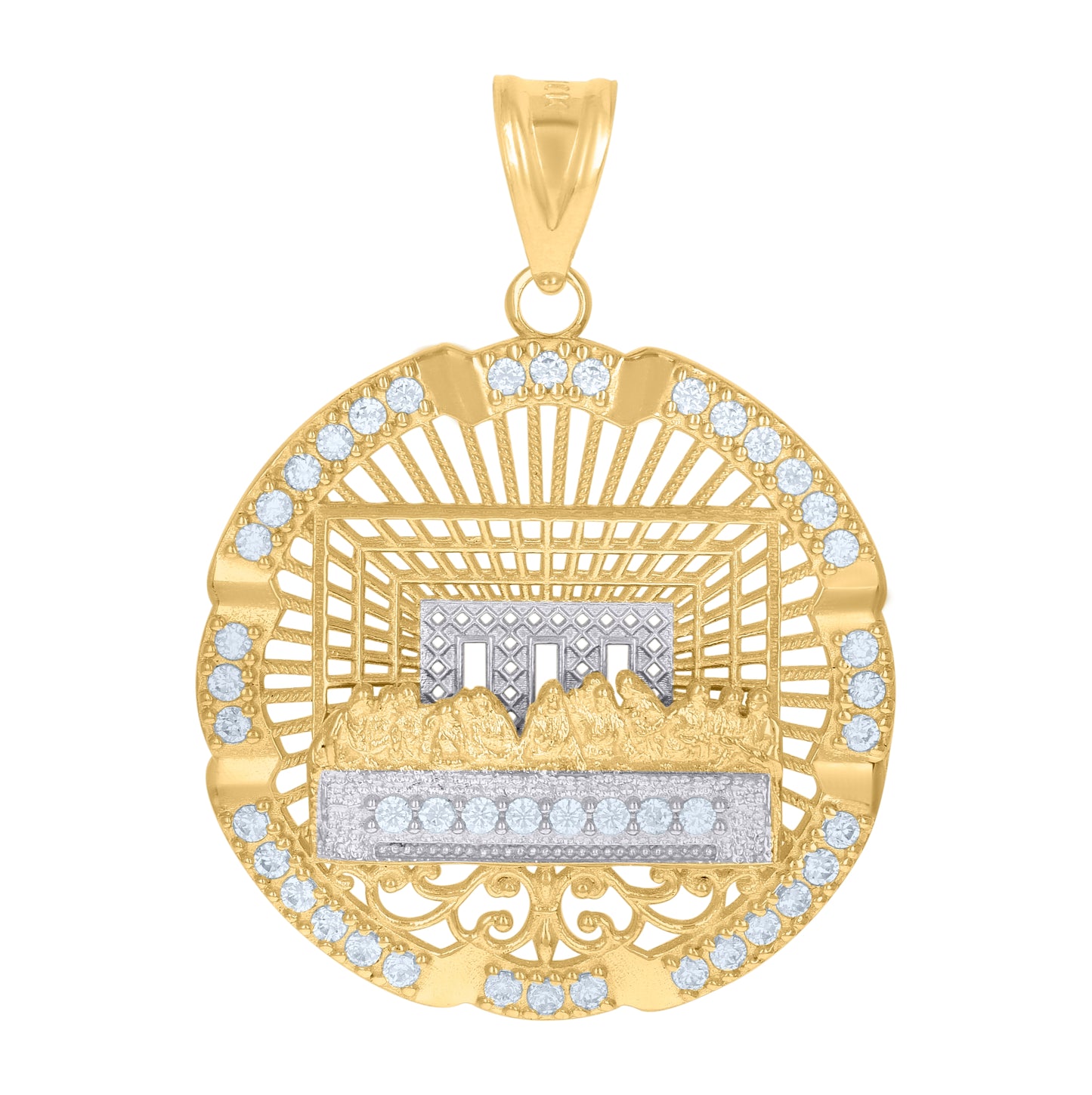 10K Two-Tone Gold Mens Cubic-Zirconia Last Supper Religious Charm Pendant