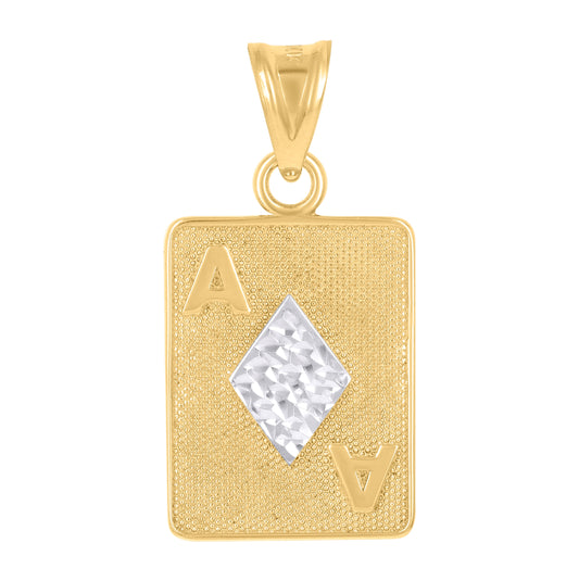 10K Two-Tone Gold Mens Playing Cards Gambling Fashion Charm Pendant