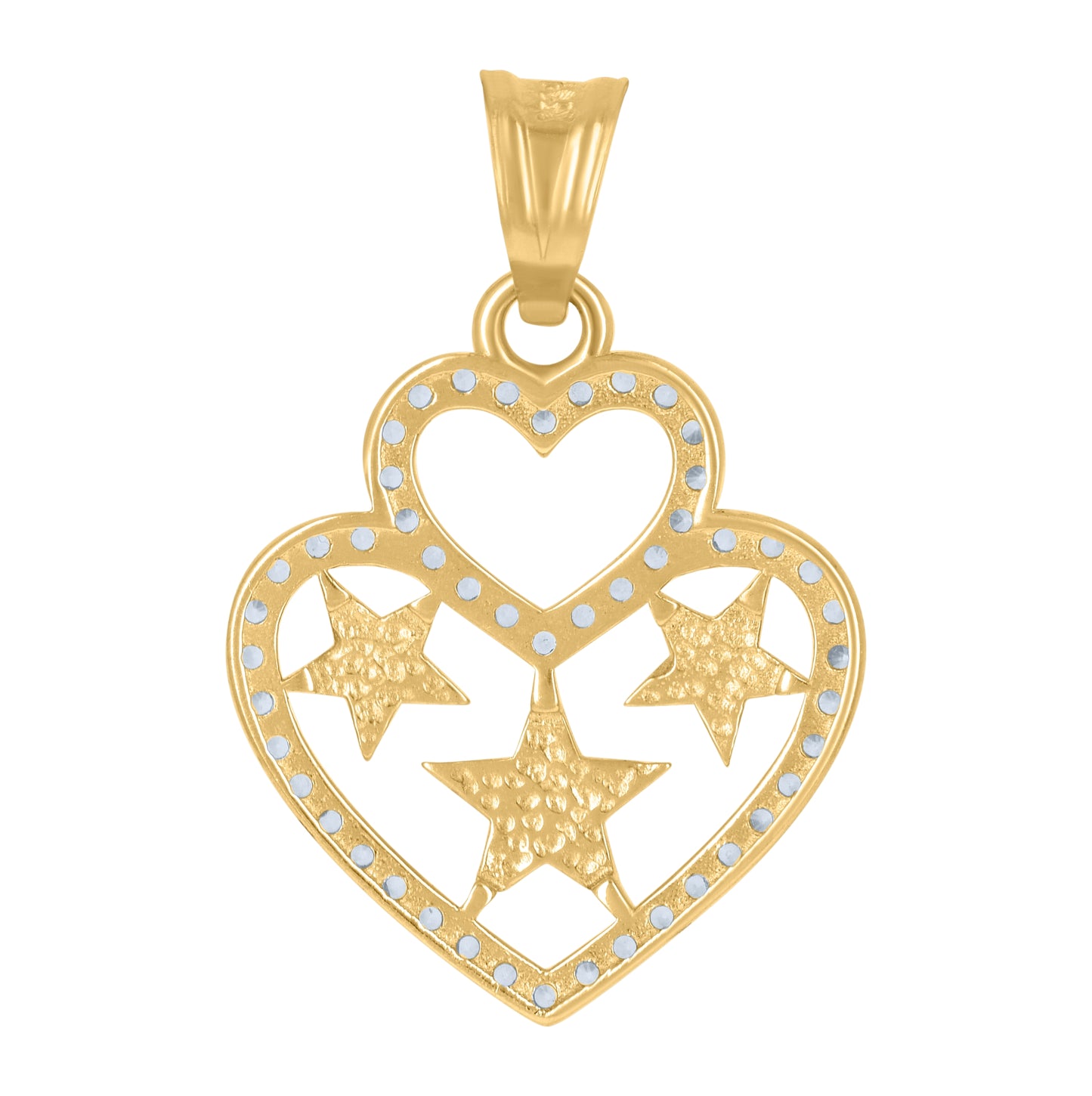 10K Two-Tone Gold Womens Cubic-Zirconia Celestial Stars Heart Charm Pendant