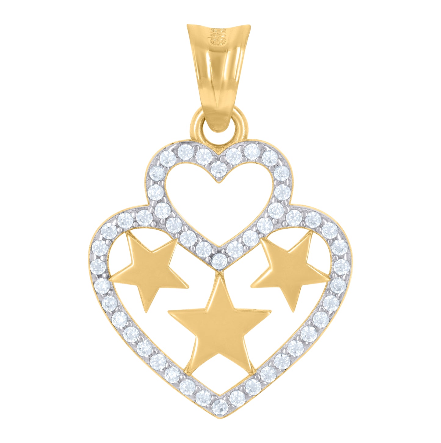 10K Two-Tone Gold Womens Cubic-Zirconia Celestial Stars Heart Charm Pendant