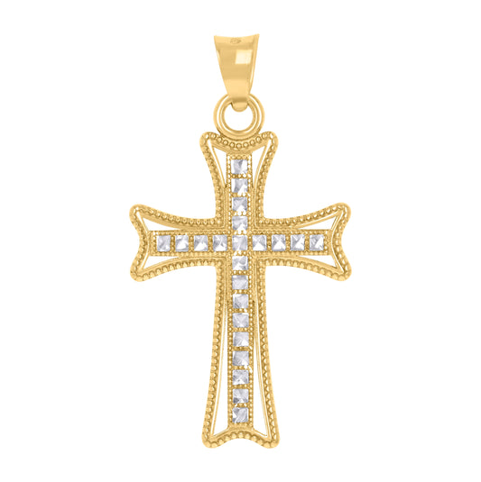 10K Two-Tone Gold Unisex Cross Religious Charm Pendant