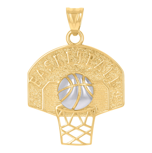 10K Two-Tone Gold Mens Basket Ball Sports Charm Pendant