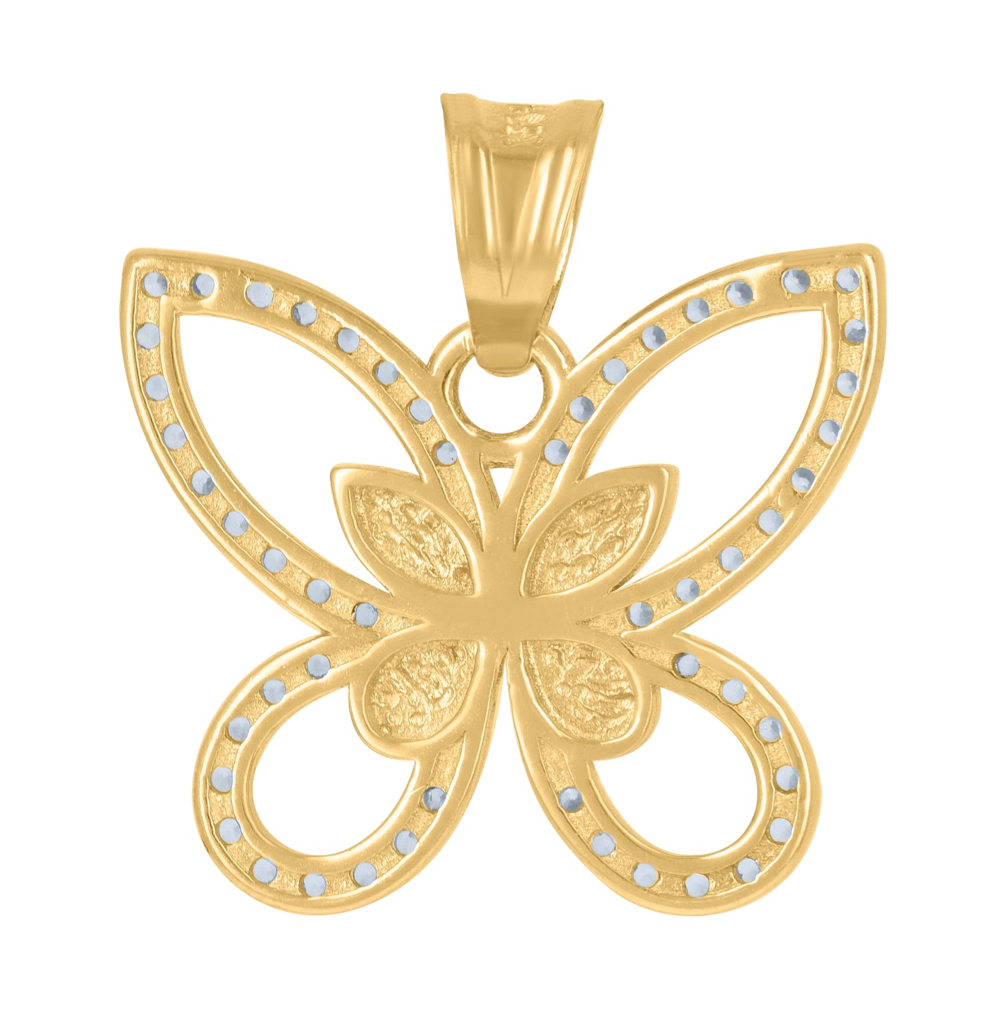 10K Two-Tone Gold Womens Cubic-Zirconia Butterfly Insect Wildlife Charm Pendant