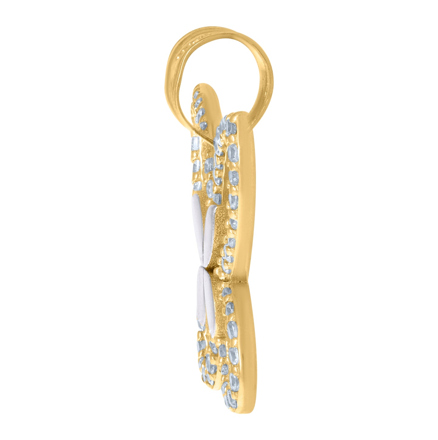 10K Two-Tone Gold Womens Cubic-Zirconia Butterfly Insect Wildlife Charm Pendant