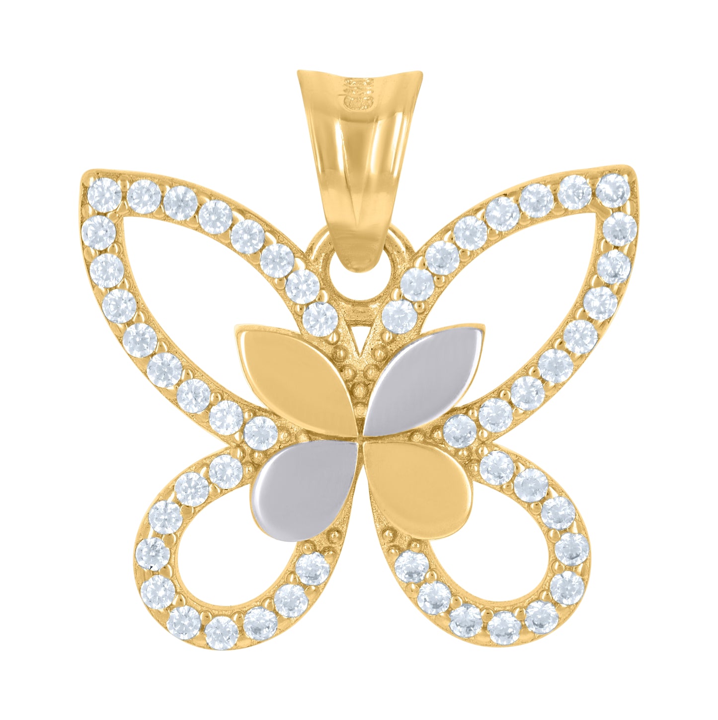 10K Two-Tone Gold Womens Cubic-Zirconia Butterfly Insect Wildlife Charm Pendant