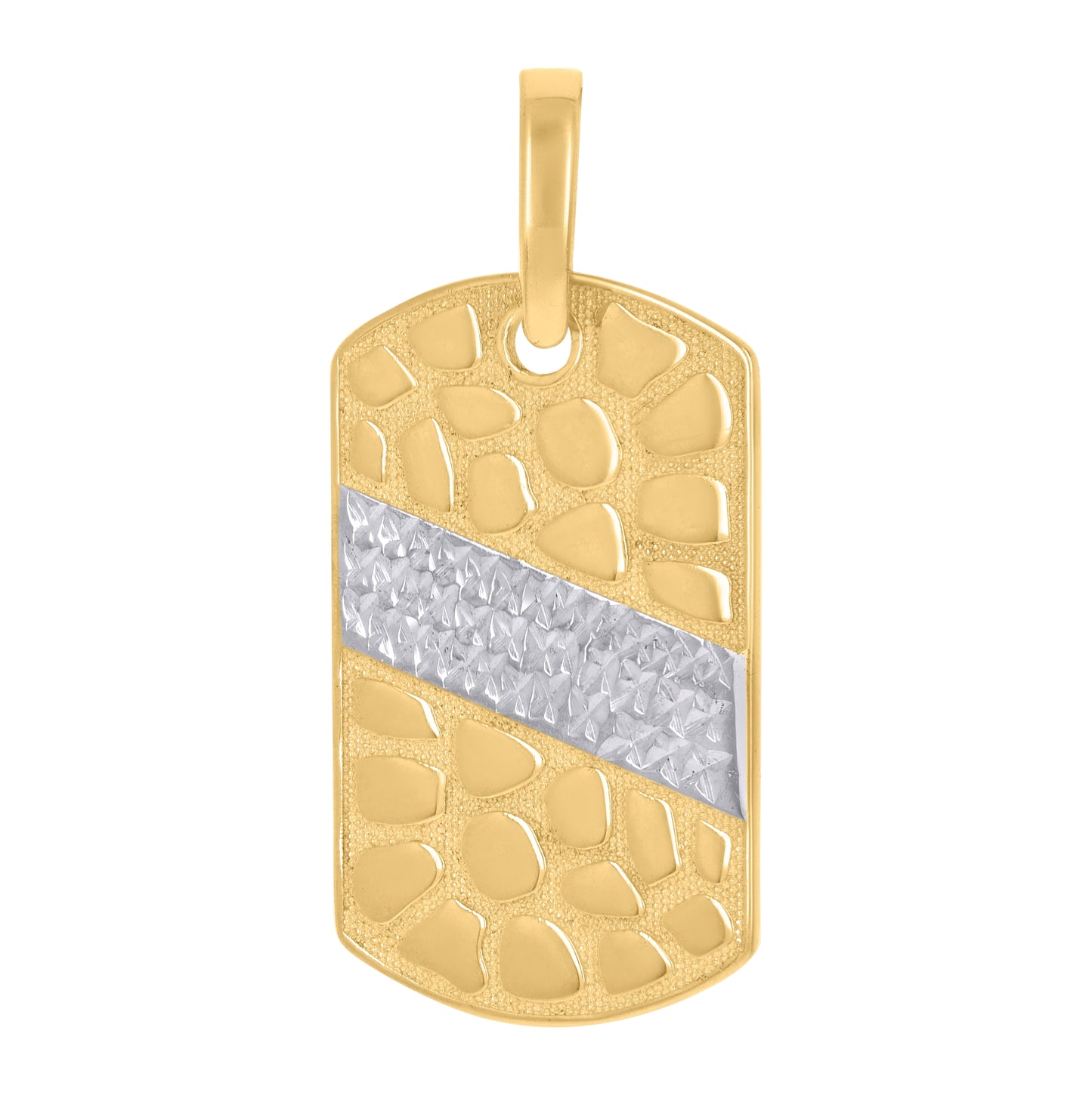 10K Two-Tone Gold Mens Nugget Dog Tag Fashion Charm Pendant