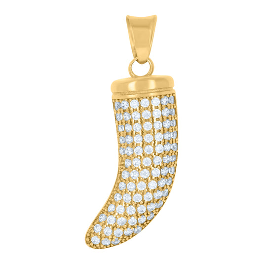10K Yellow Gold Mens Cubic-Zirconia Tusk Shape Good Luck Charm Pendant