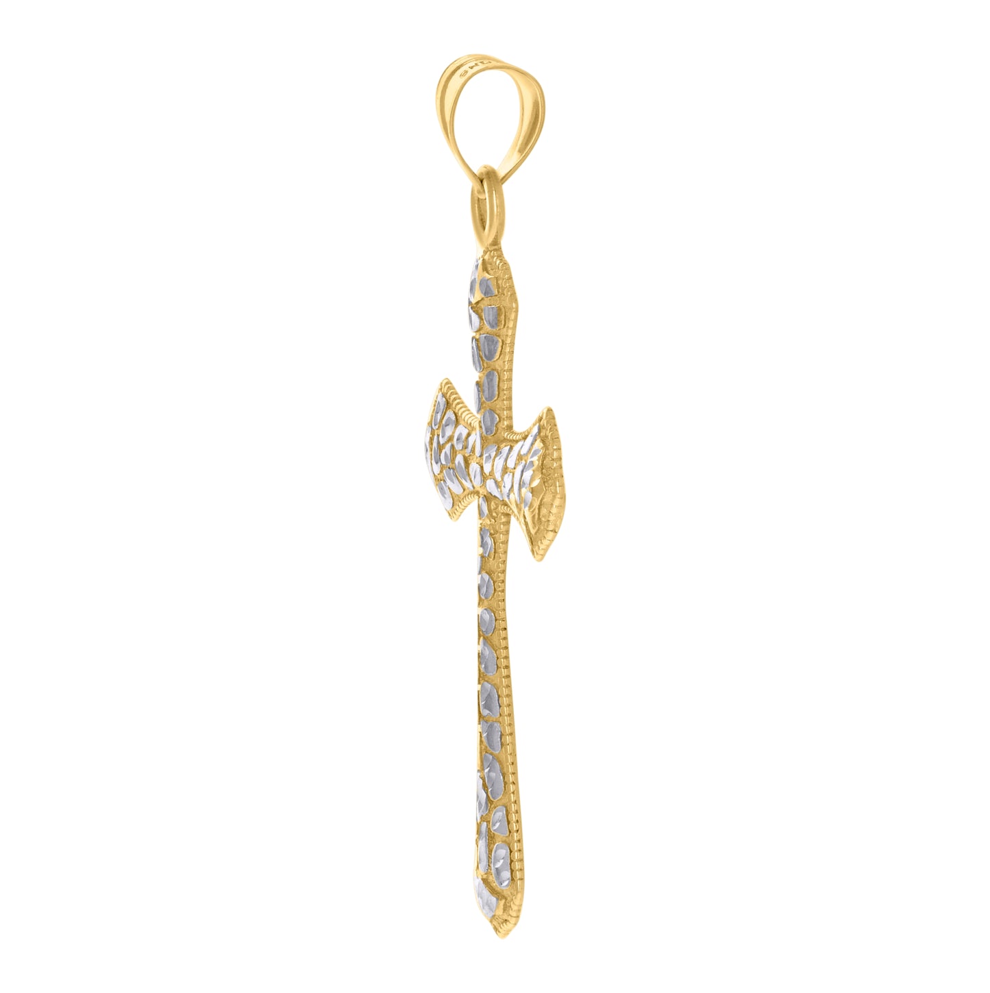 10K Two-Tone Gold Mens Cross Religious Charm Pendant