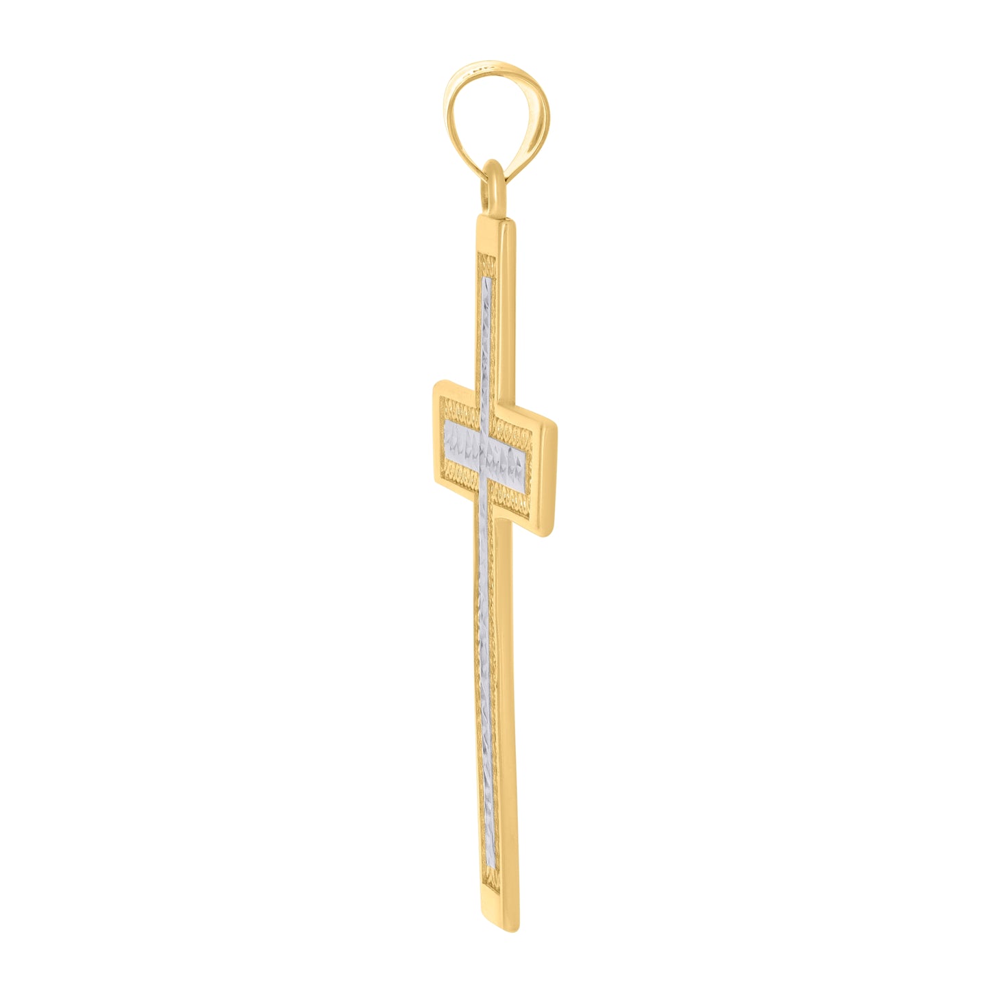 10K Two-Tone Gold Mens Cross Religious Charm Pendant