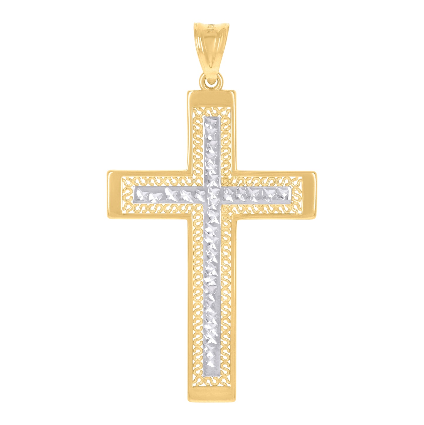 10K Two-Tone Gold Mens Cross Religious Charm Pendant