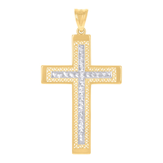 10K Two-Tone Gold Mens Cross Religious Charm Pendant