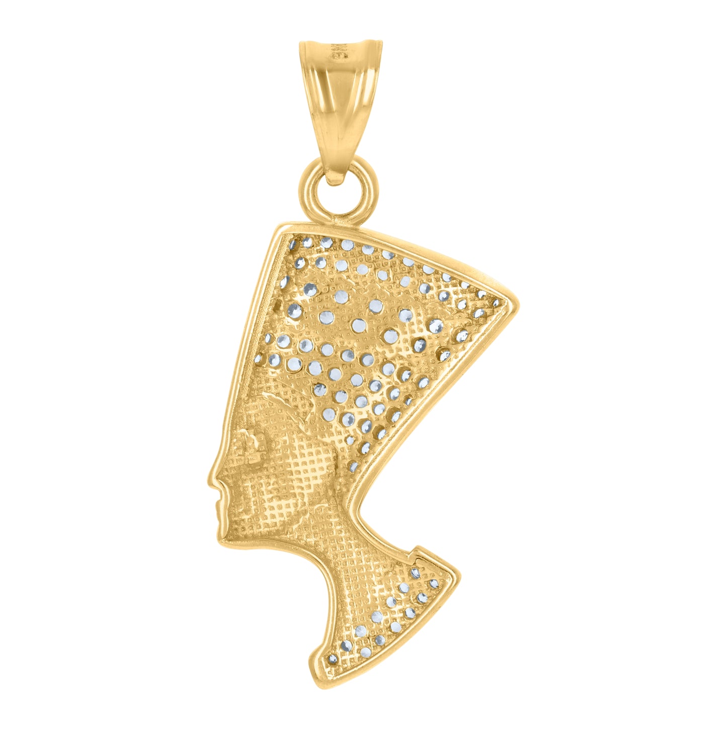 10K Two-Tone Gold Mens Cubic-Zirconia Nefertiti Egyptian Charm Pendant