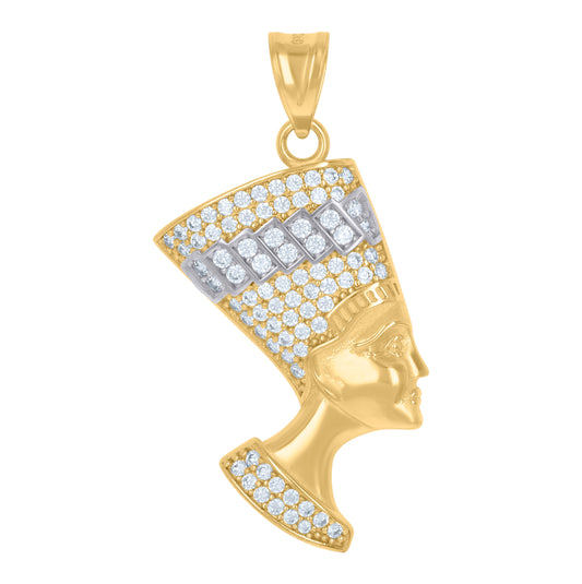 10K Two-Tone Gold Mens Cubic-Zirconia Nefertiti Egyptian Charm Pendant