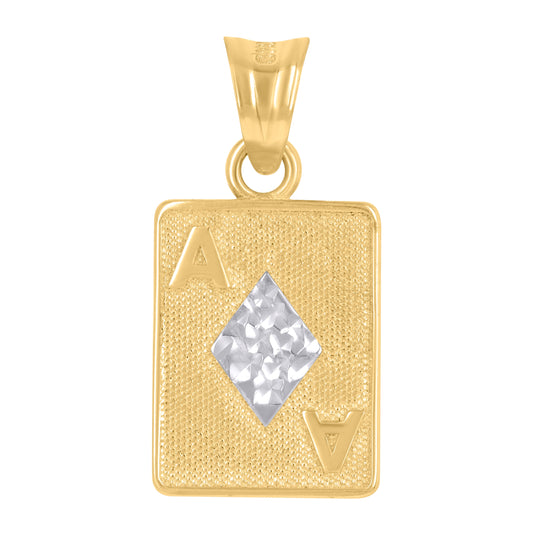 10K Two-Tone Gold Mens Playing Cards Gambling Fashion Charm Pendant
