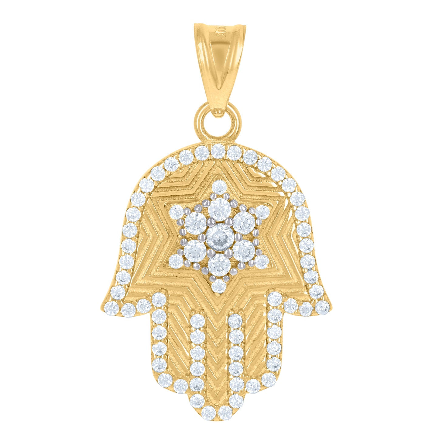 10K Yellow Gold Mens Cubic-Zirconia Humsa Symbol Religious Charm Pendant