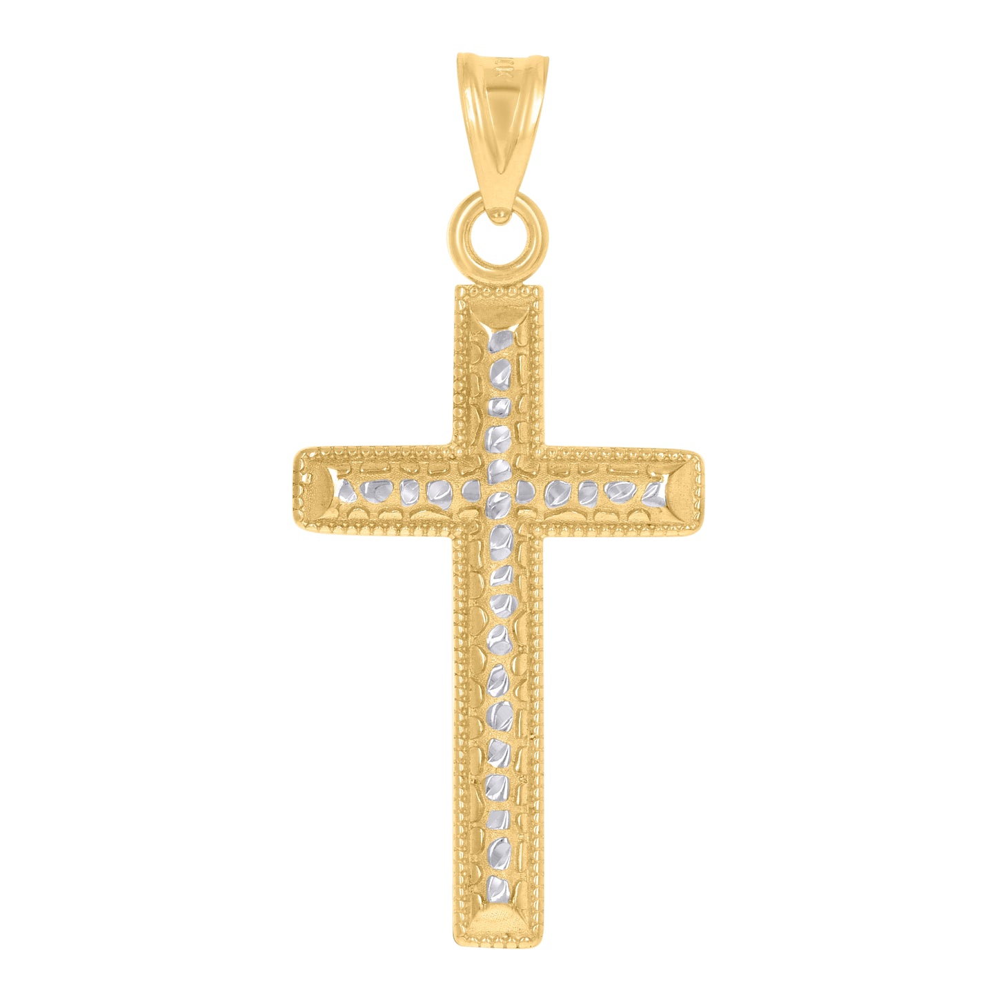 10K Two-Tone Gold Unisex Cross Religious Charm Pendant