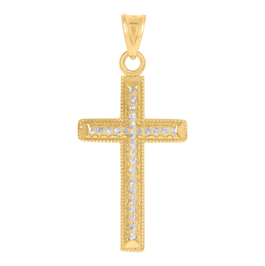 10K Two-Tone Gold Unisex Cross Religious Charm Pendant
