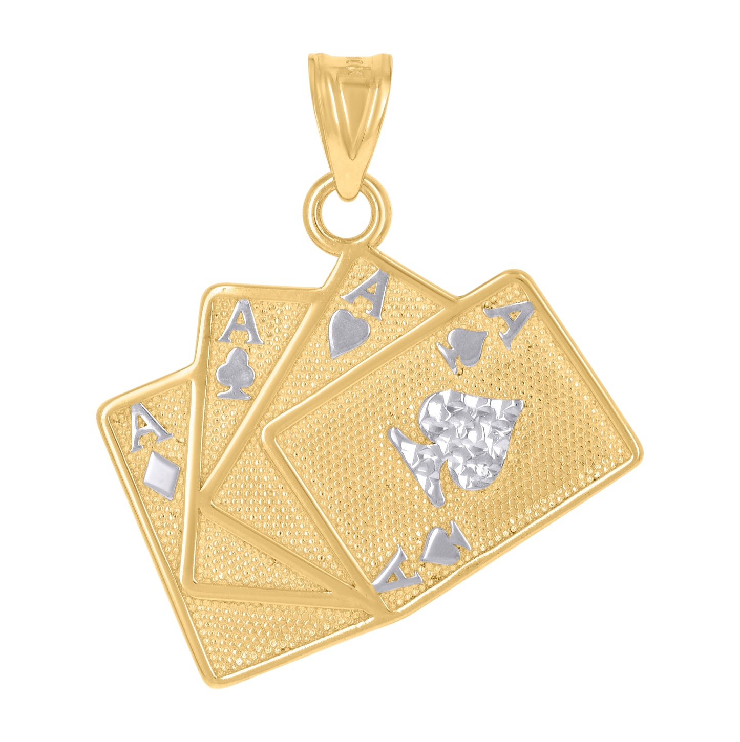 10K Two-Tone Gold Mens Playing Cards Gambling Fashion Charm Pendant