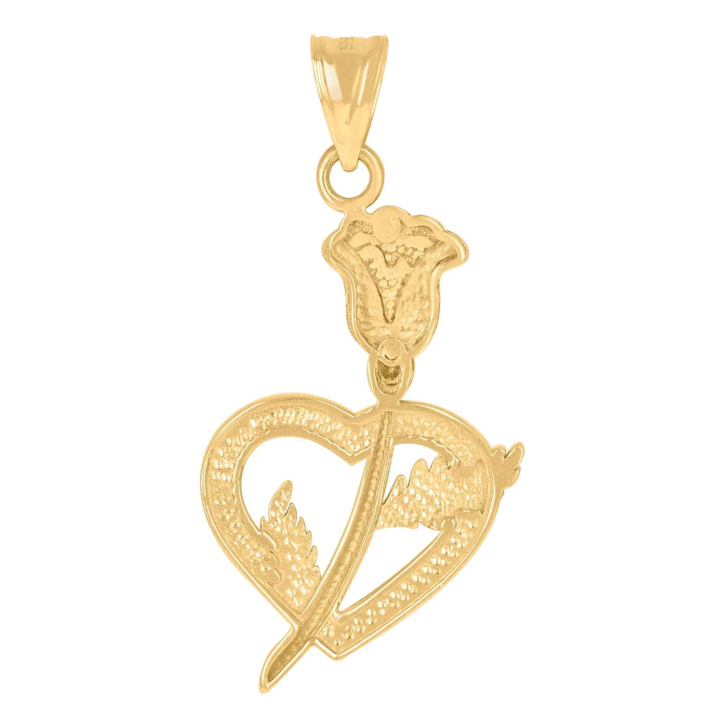 10K Two-Tone Gold Womens Rose Flower Heart Charm Pendant
