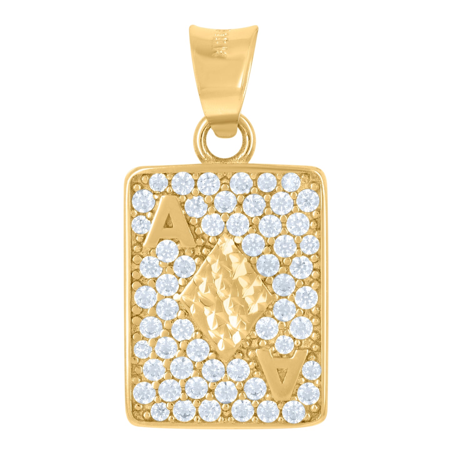 10K Yellow Gold Mens Cubic-Zirconia Playing Cards Gambling Fashion Charm Pendant
