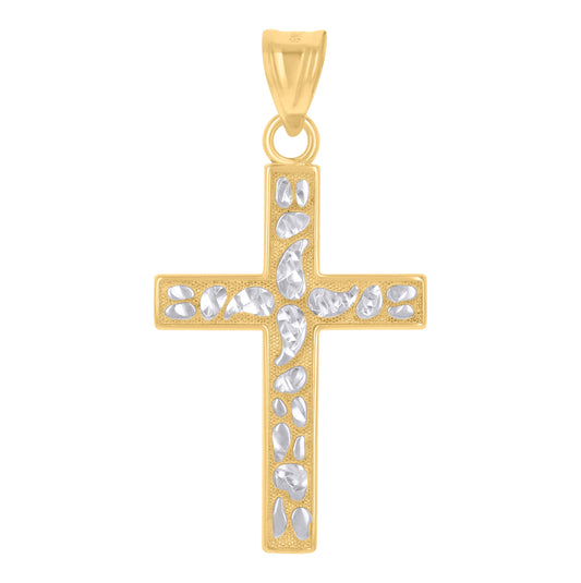 10K Two-Tone Gold Unisex Cross Religious Charm Pendant