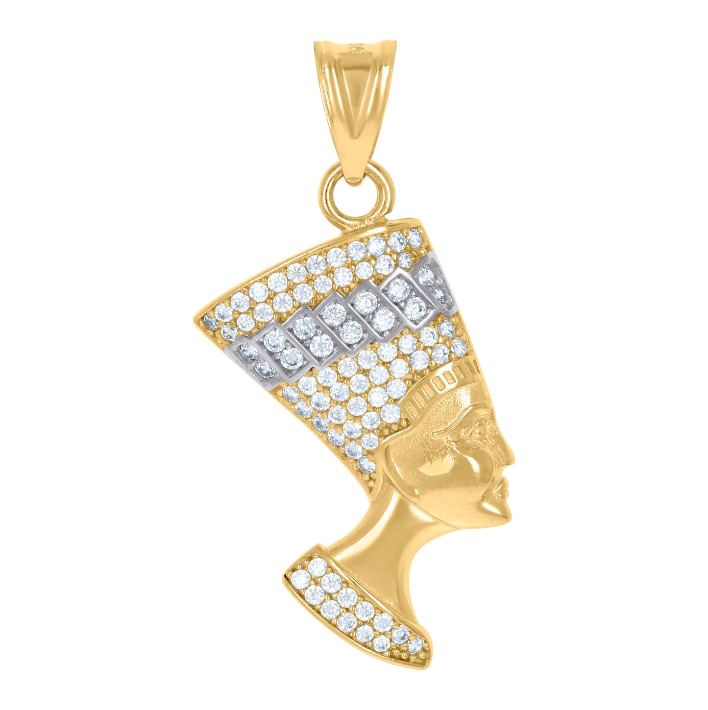 10K Two-Tone Gold Mens Cubic-Zirconia Nefertiti Egyptian Charm Pendant
