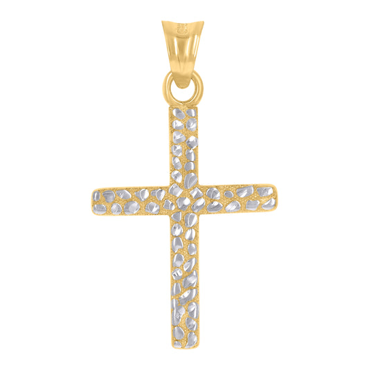 10K Two-Tone Gold Unisex Cross Religious Charm Pendant