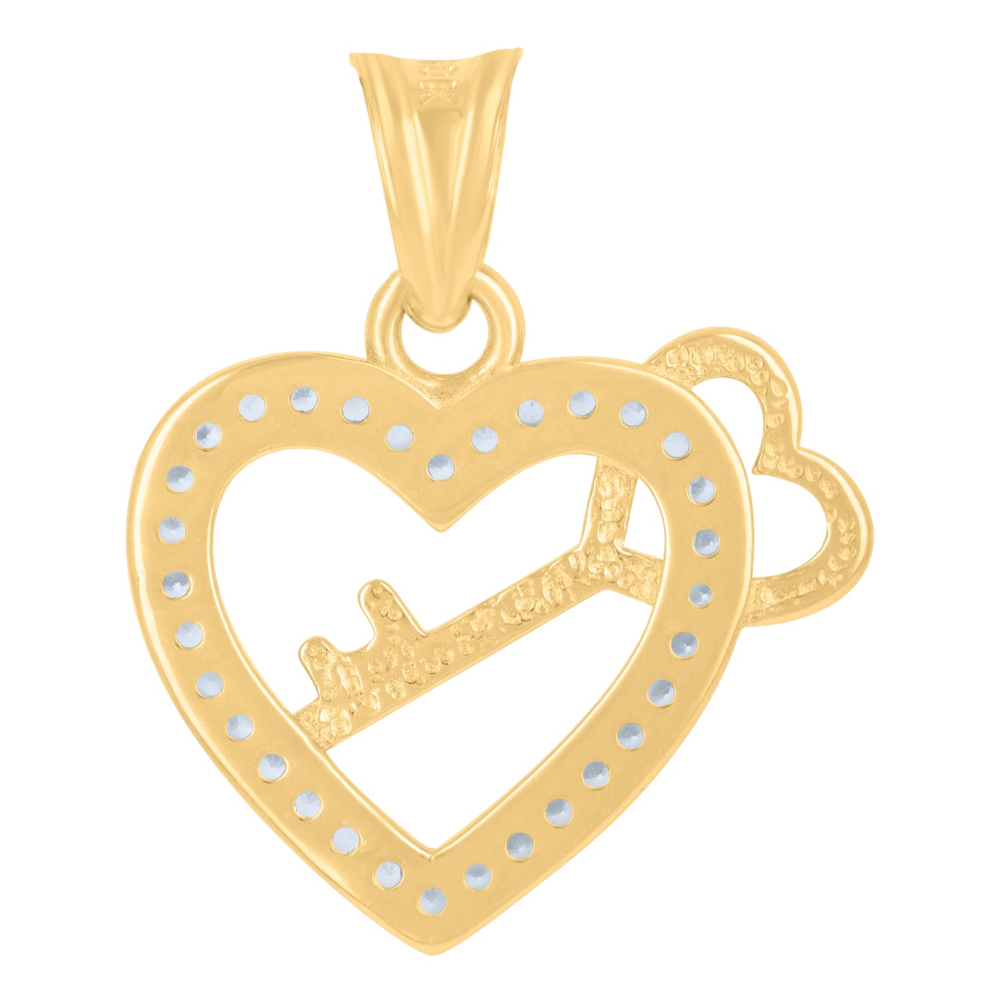 10K Yellow Gold Womens Cubic-Zirconia Key Heart Charm Pendant