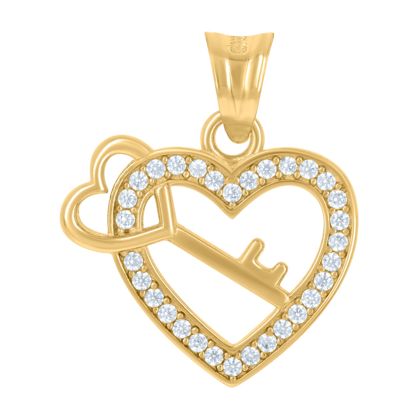 10K Yellow Gold Womens Cubic-Zirconia Key Heart Charm Pendant