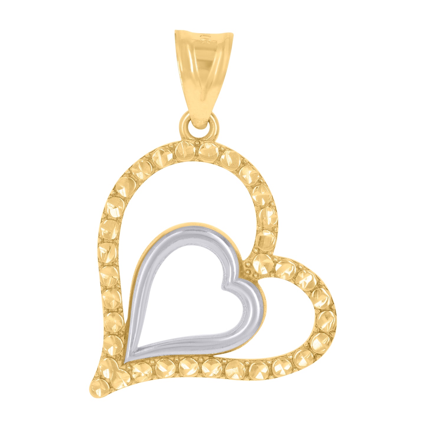 10K Two-Tone Gold Womens Double Heart Charm Pendant