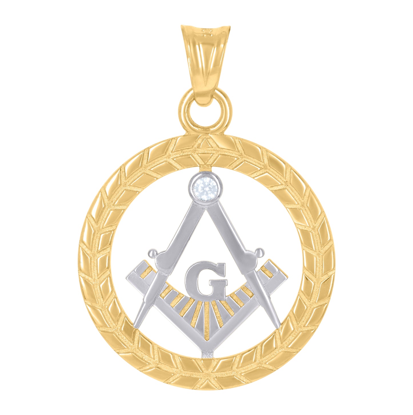 10K Two-Tone Gold Mens Cubic-Zirconia Masonic Symbol Religious Charm Pendant