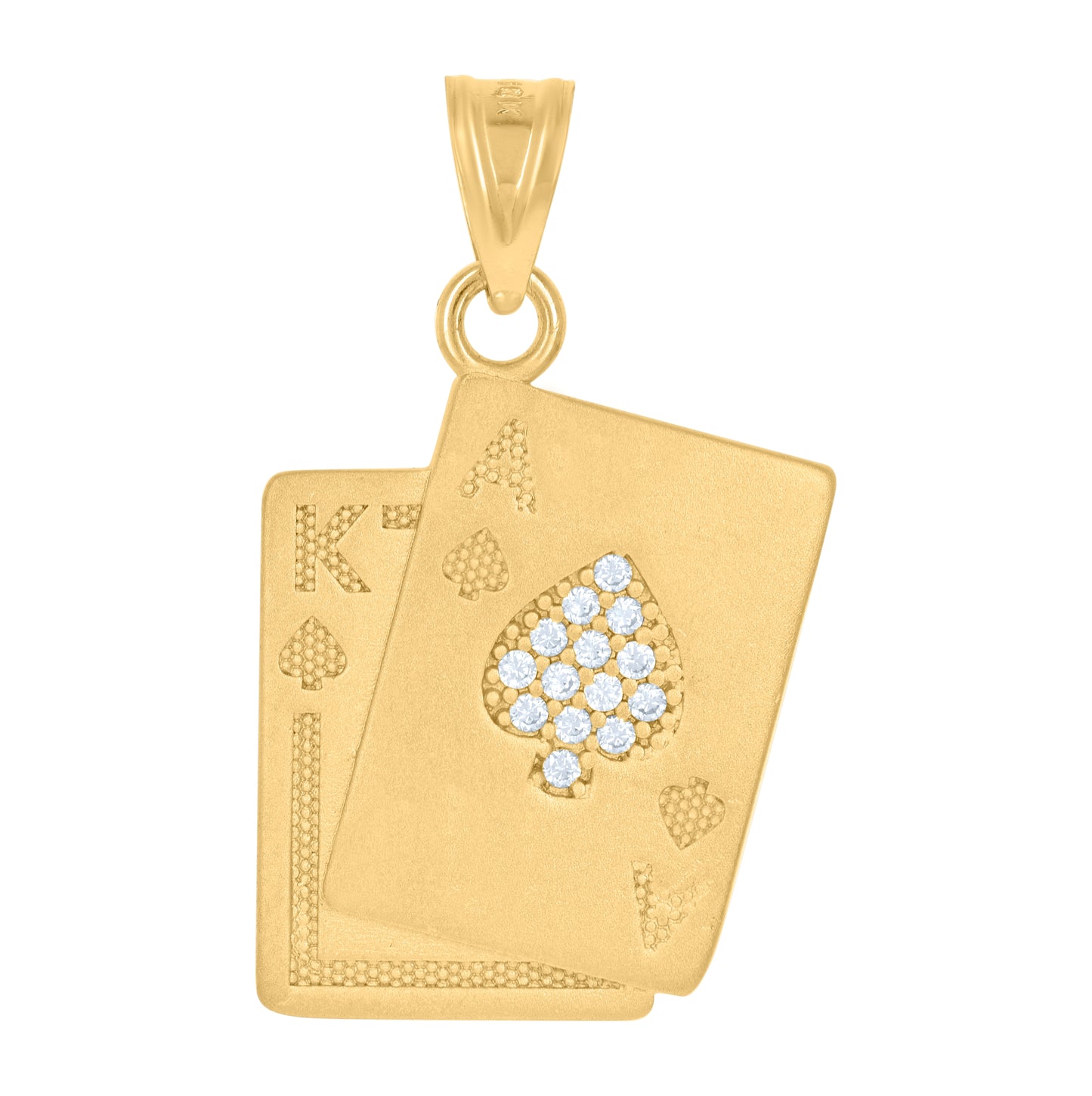 10K Yellow Gold Mens Cubic-Zirconia Playing Cards Gambling Fashion Charm Pendant