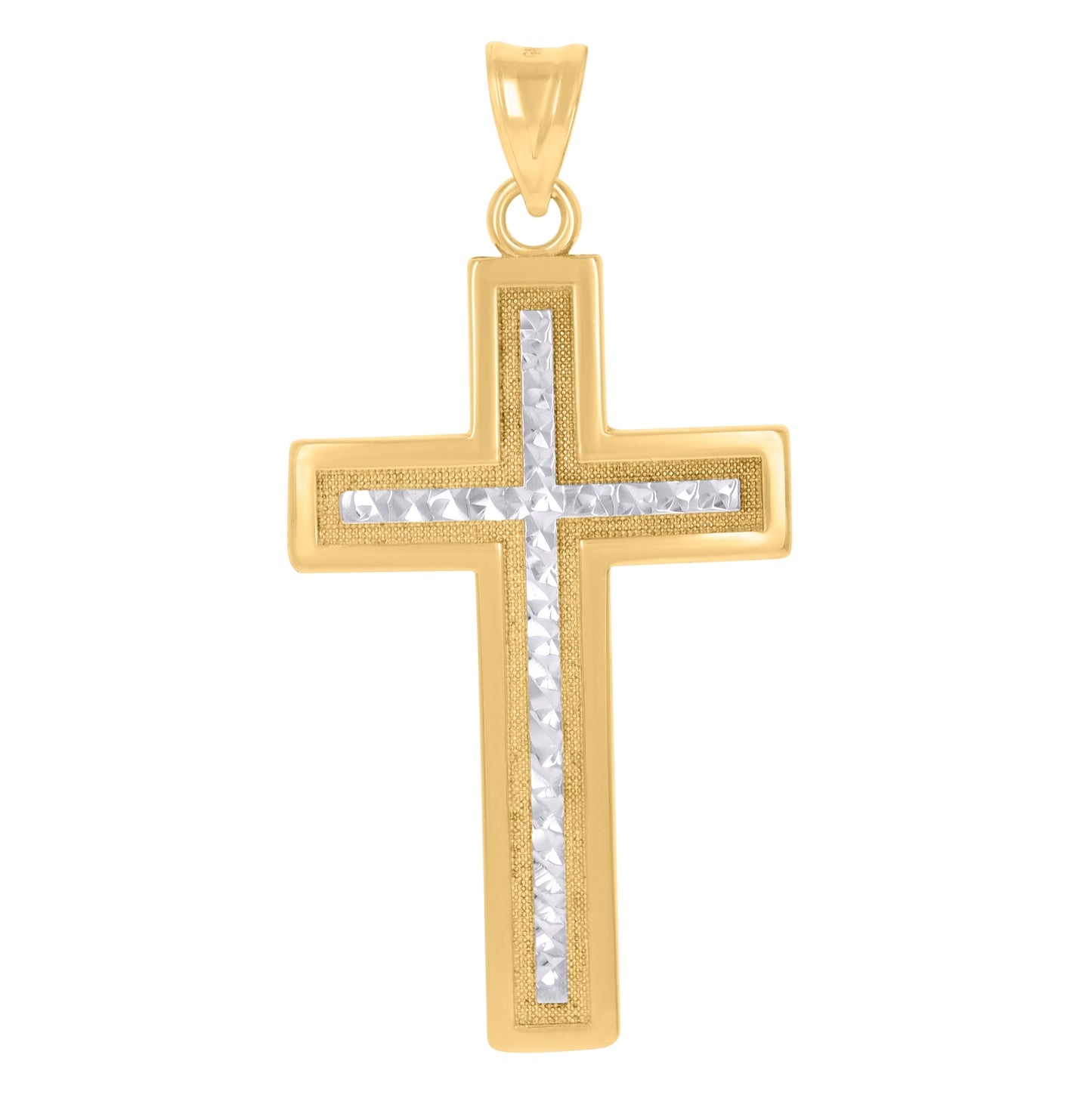 10K Two-Tone Gold Mens Cross Religious Charm Pendant