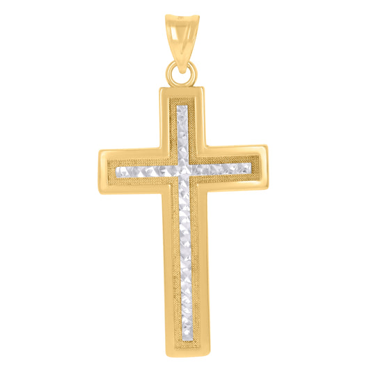 10K Two-Tone Gold Mens Cross Religious Charm Pendant