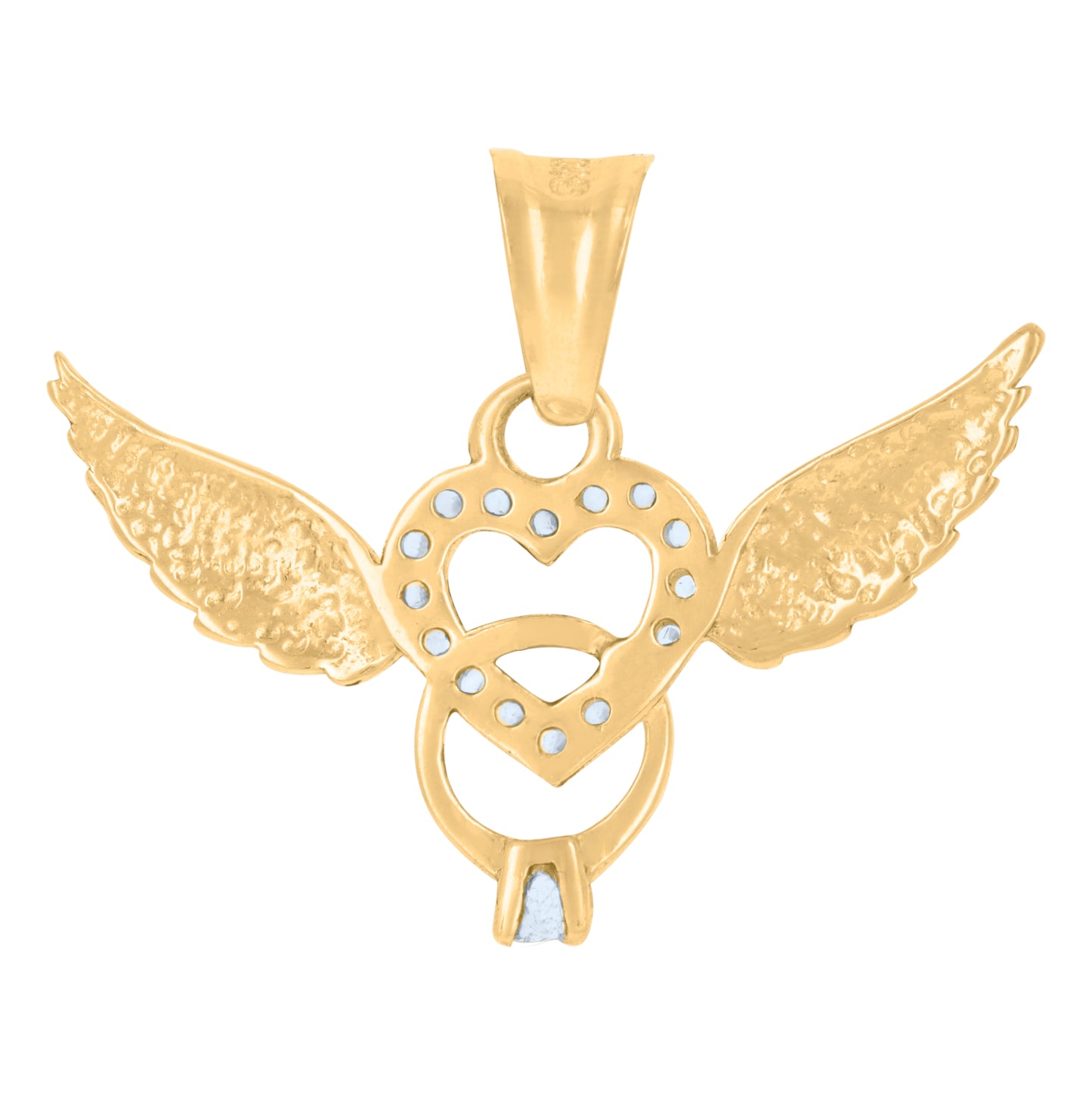 10K Yellow Gold Womens Cubic-Zirconia Flying Heart Charm Pendant