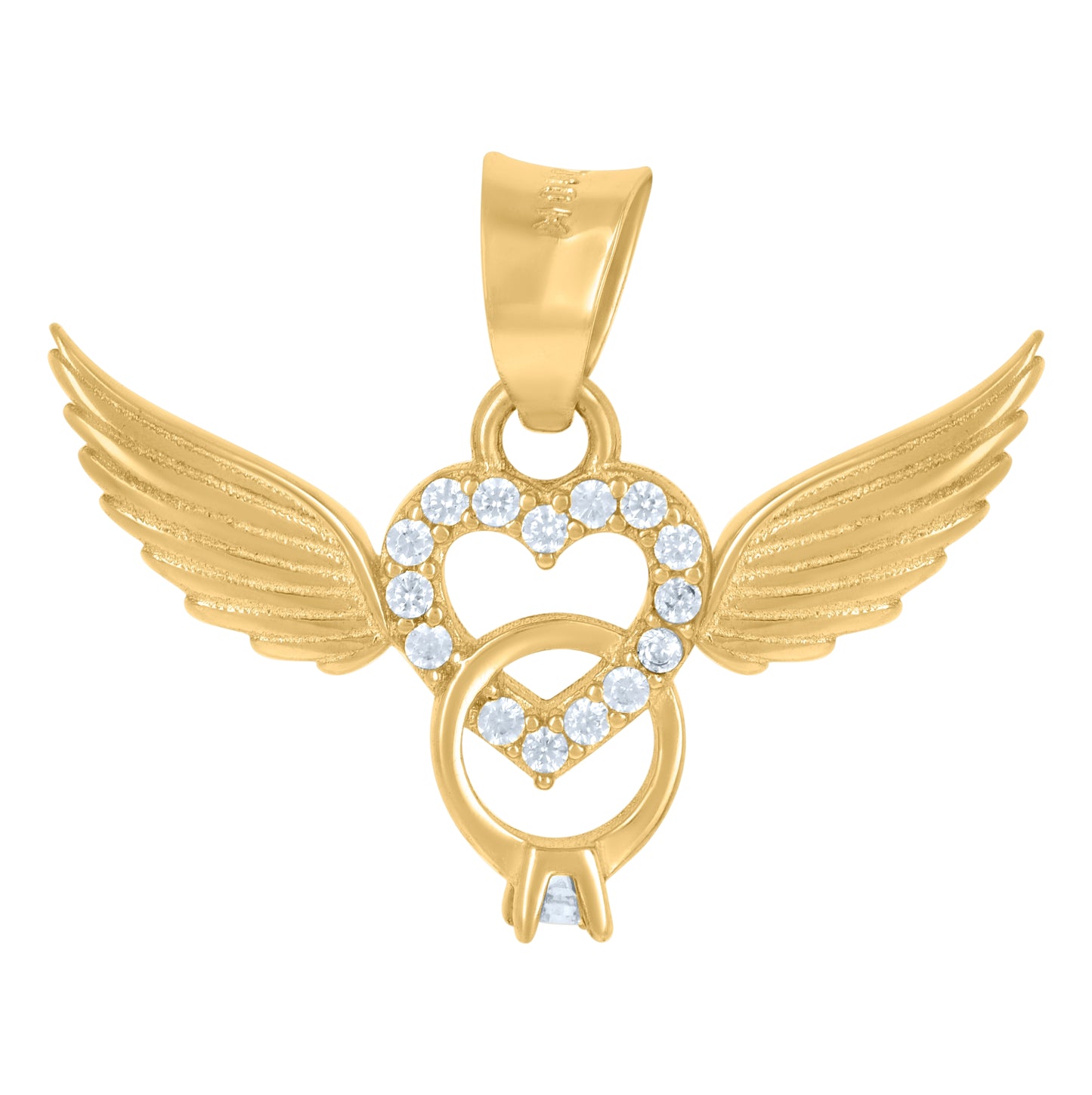 10K Yellow Gold Womens Cubic-Zirconia Flying Heart Charm Pendant