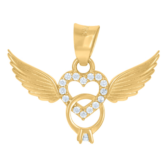 10K Yellow Gold Womens Cubic-Zirconia Flying Heart Charm Pendant