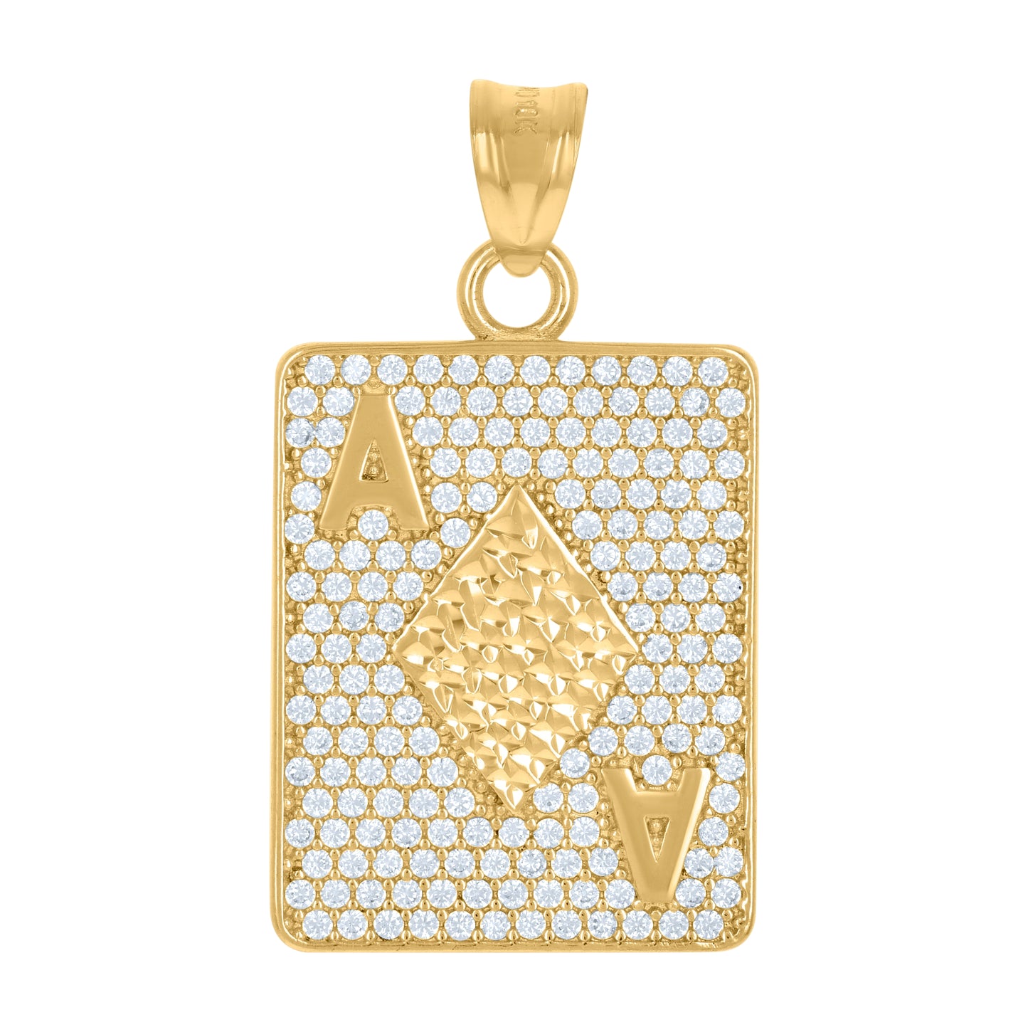 10K Yellow Gold Mens Cubic-Zirconia Playing Cards Gambling Fashion Charm Pendant