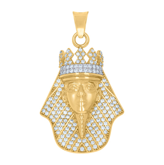 10K Two-Tone Gold Mens Cubic-Zirconia Pharaoh Egyptian Charm Pendant