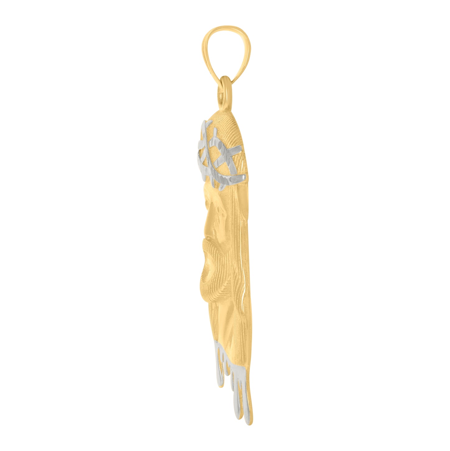 10K Two-Tone Gold Mens Jesus Religious Dripping Charm Pendant