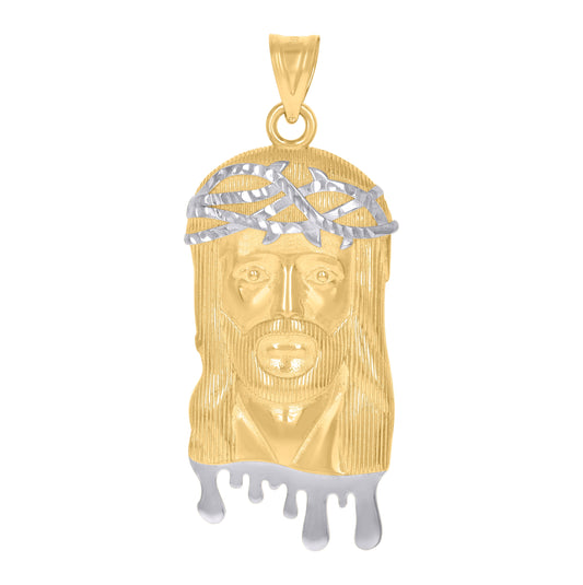 10K Two-Tone Gold Mens Jesus Religious Dripping Charm Pendant