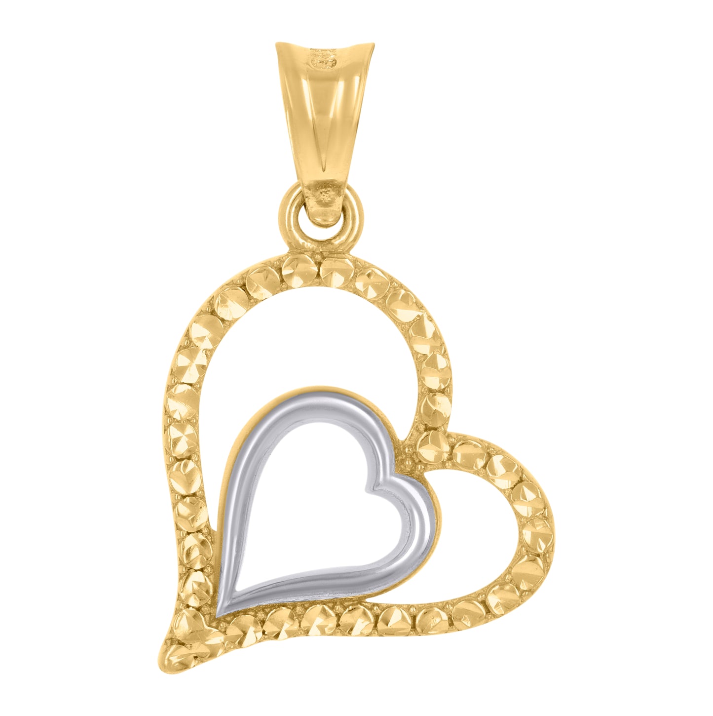 10K Two-Tone Gold Womens Double Heart Charm Pendant