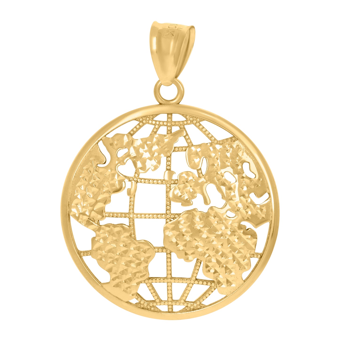 10K Yellow Gold Mens World Map Globe Maps Charm Pendant