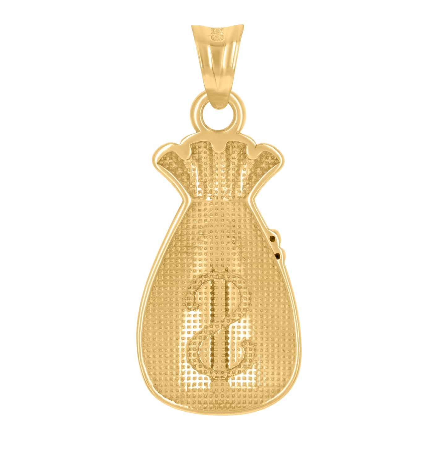 10K Two-Tone Gold Mens Dollar Sign Money Bag Currency Charm Pendant