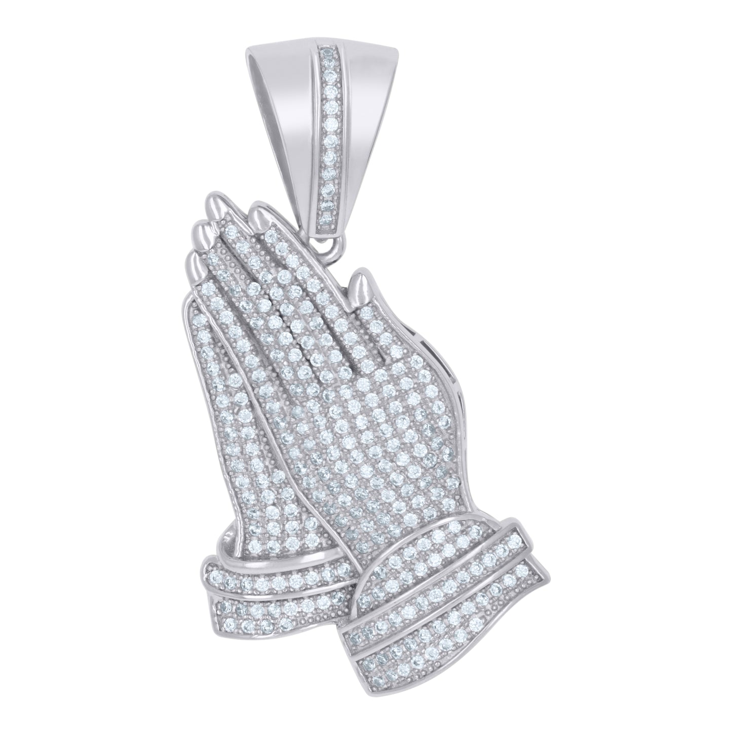 Sterling Silver Mens Cubic-Zirconia Praying Hands Symbol Religious Charm Pendant