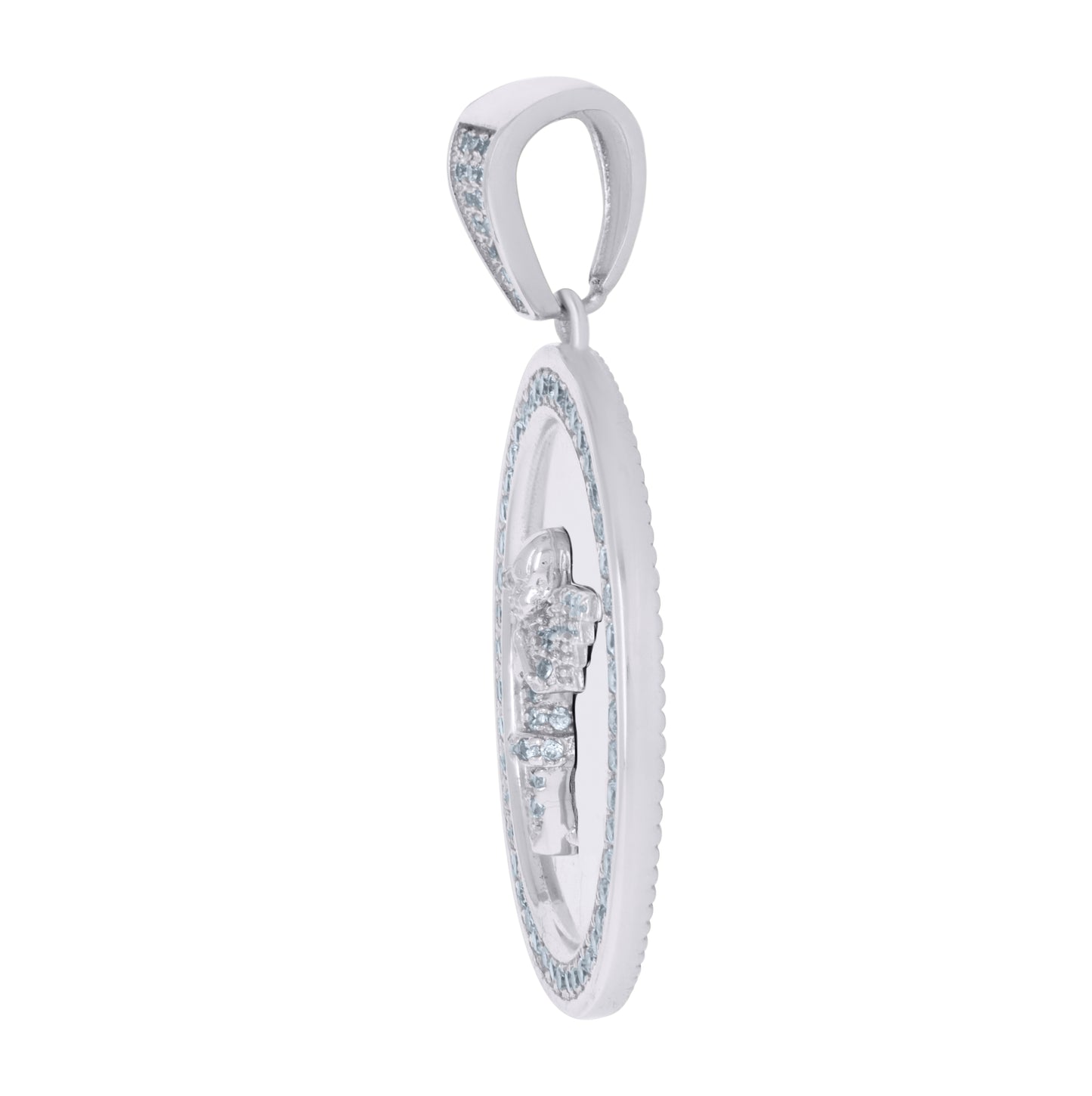 Sterling Silver Mens Cubic-Zirconia Medallion Praying Angel Religious Charm Pendant
