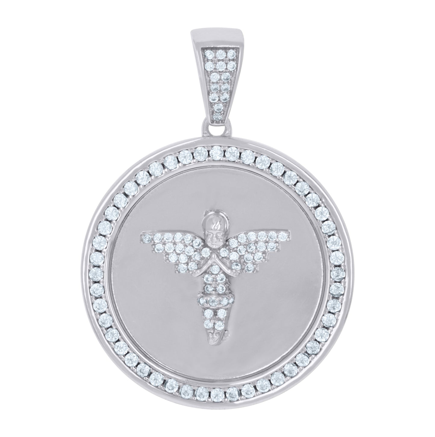 Sterling Silver Mens Cubic-Zirconia Medallion Praying Angel Religious Charm Pendant