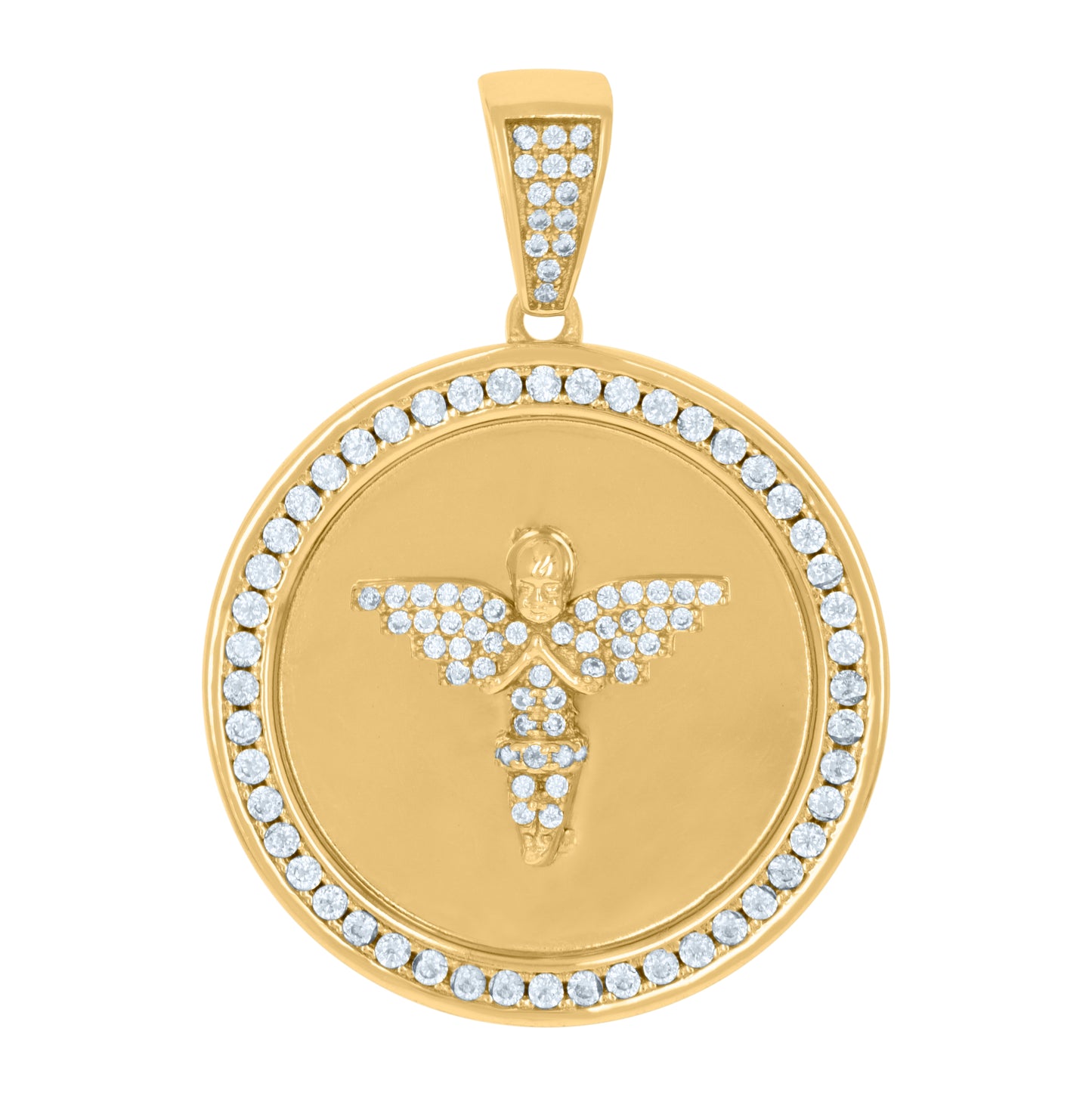Sterling Silver Mens Cubic-Zirconia Medallion Praying Angel Religious Charm Pendant