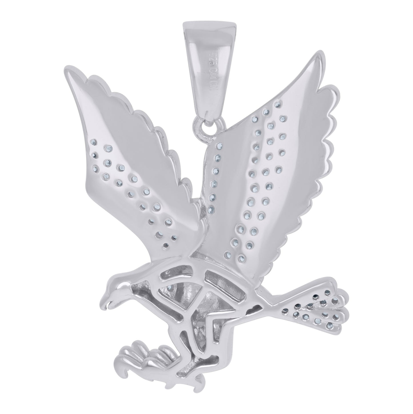 Sterling Silver Mens Cubic-Zirconia Eagle Birds Wildlife Charm Pendant