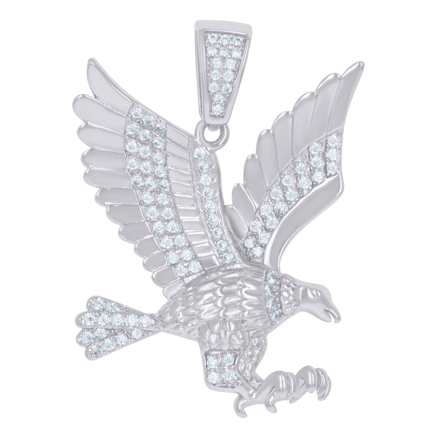 Sterling Silver Mens Cubic-Zirconia Eagle Birds Wildlife Charm Pendant